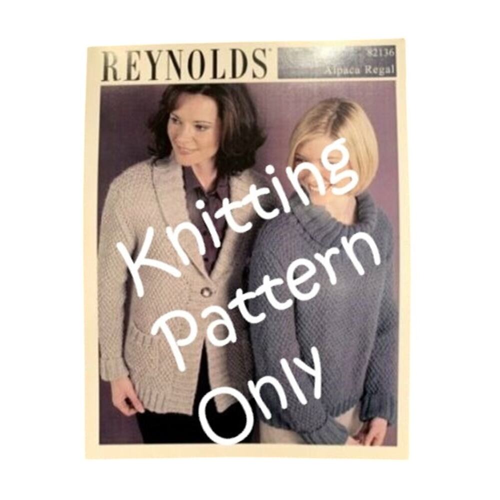 New Reynolds Yarn Alpaca Regal 82136 Textured Cardigan Pullover Knitting Pattern